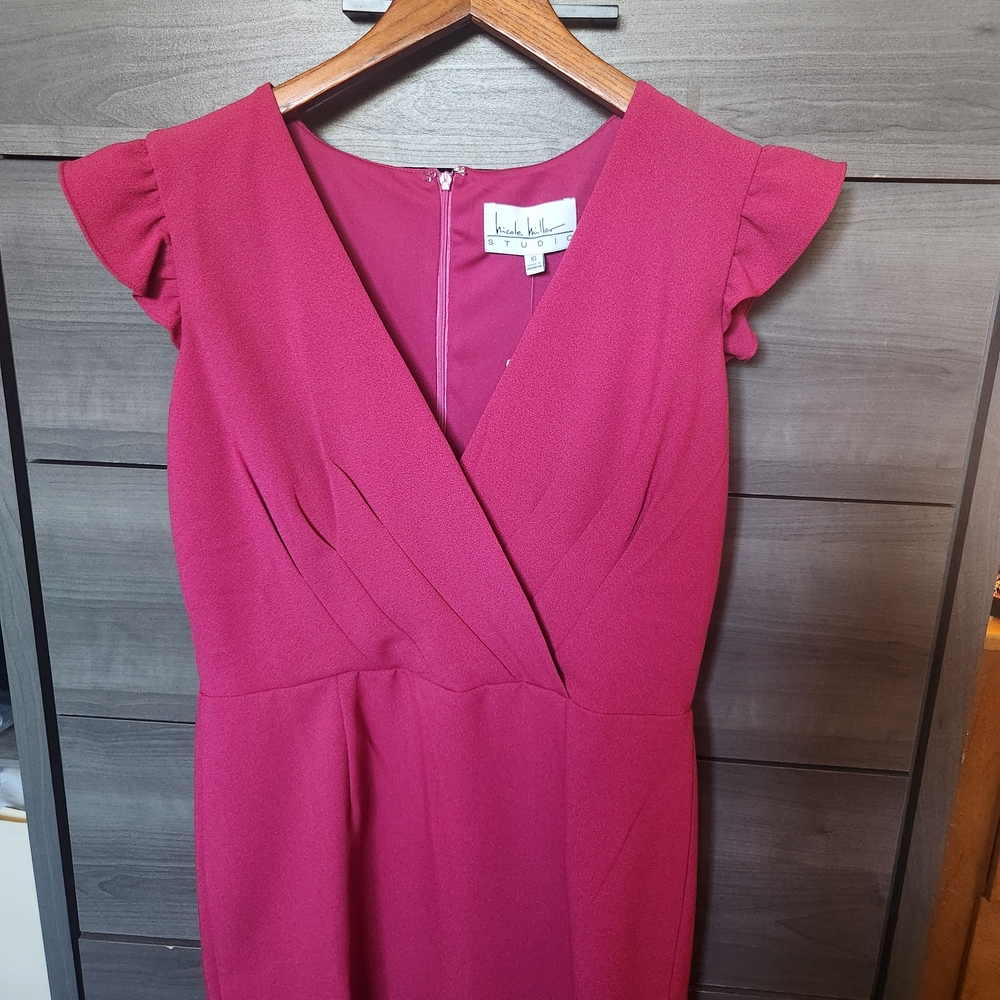 Nicole Miller Fuchsia Flutter Sleeve Midi Dress